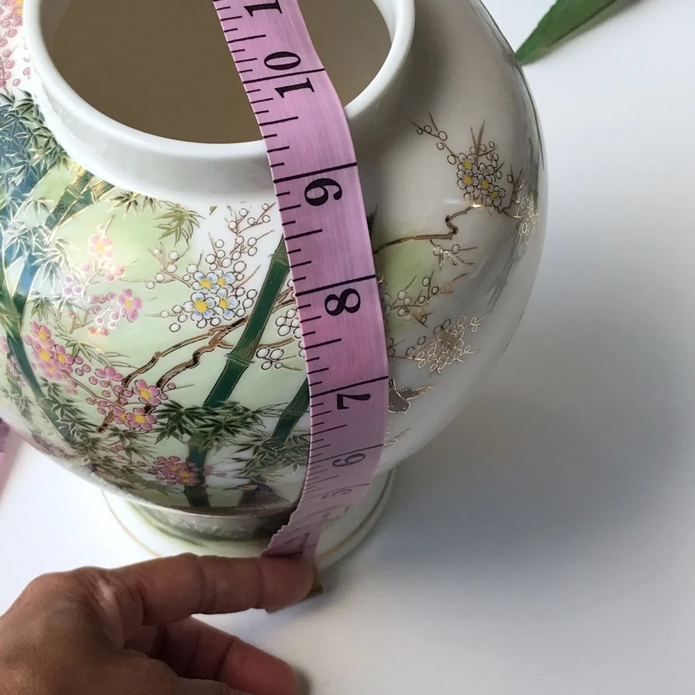 Vintage Otigiri OMC Japan Ceramic Floral Peacock Bird Ginger Jar